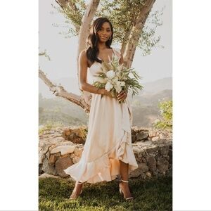 SHOW ME YOUR MUMU Samantha Ruffle Wrap Dress In Champagne Luxe Satin